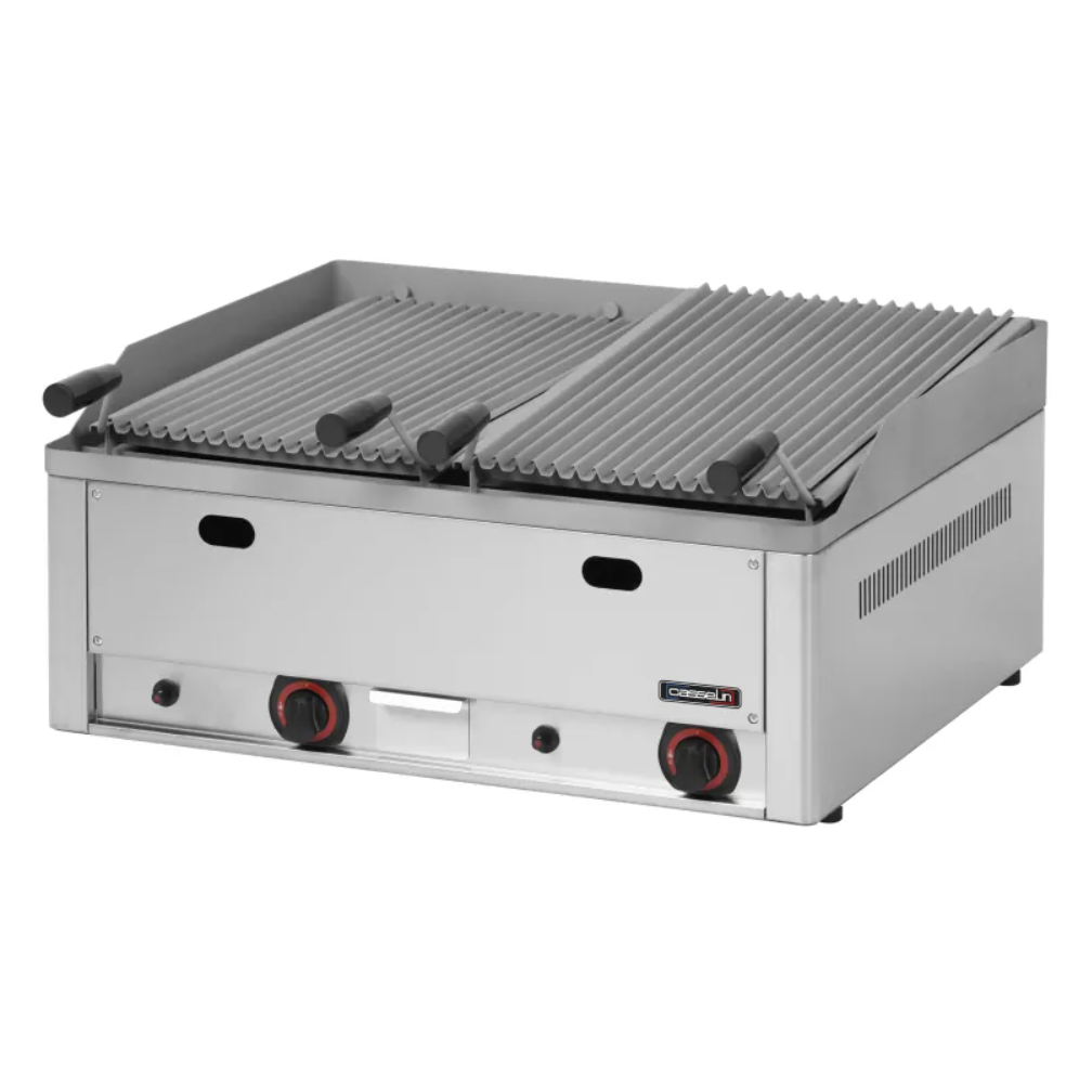 Grill à Pierre de Lave Double Gaz Casselin – 15 000W – Inox – Allumage Piezo + Pierres Offertes