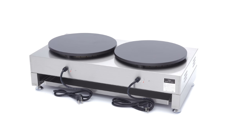 Crêpière professionnelle double Ø40 cm – 6000 W – Inox & fonte – Tartineur inclus