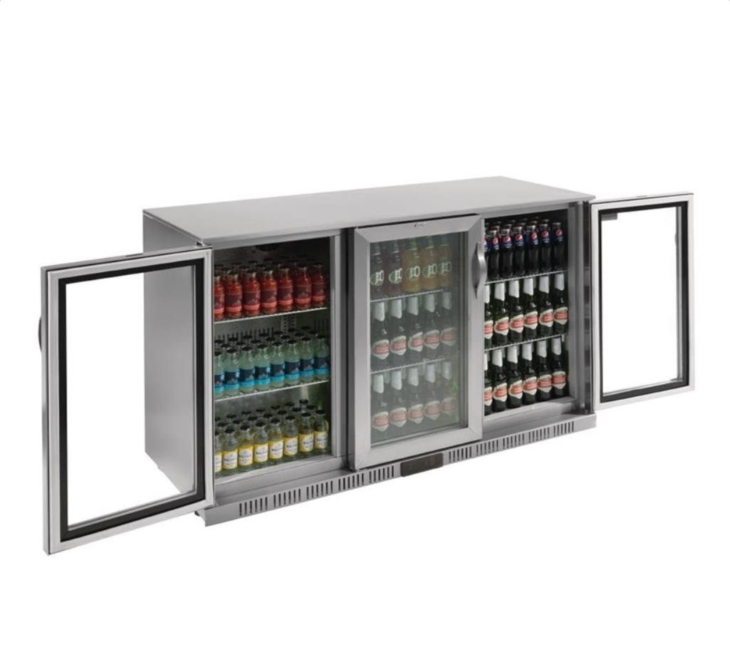 Arrière-Bar Réfrigéré 3 Portes Pivotantes Polar Série G – Inox – 330 L