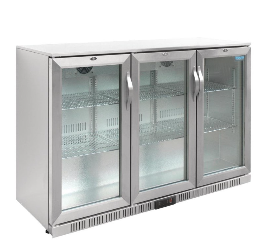 Arrière-Bar Réfrigéré 3 Portes Pivotantes Polar Série G – Inox – 330 L