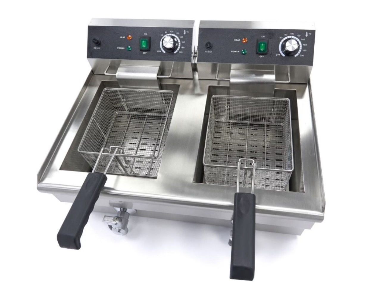 Friteuse Électrique Professionnelle 2 x 13L avec Robinets – 6000W – Double Prise 230V – Inox