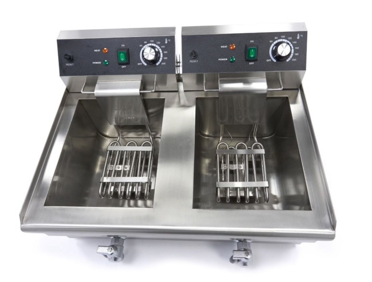 Friteuse Électrique Professionnelle 2 x 13L avec Robinets – 6000W – Double Prise 230V – Inox