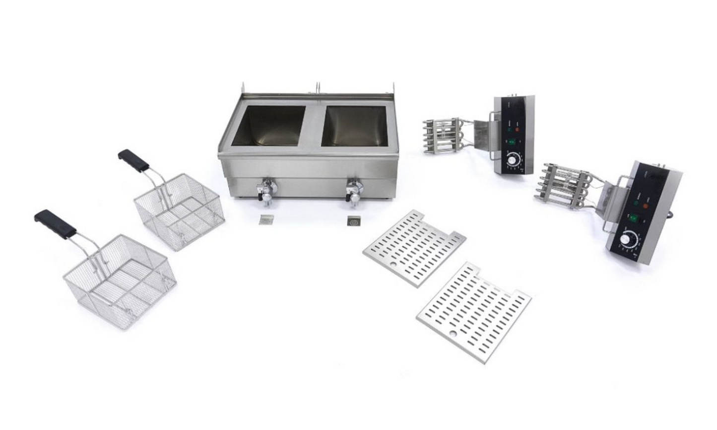 Friteuse Électrique Professionnelle 2 x 13L avec Robinets – 6000W – Double Prise 230V – Inox