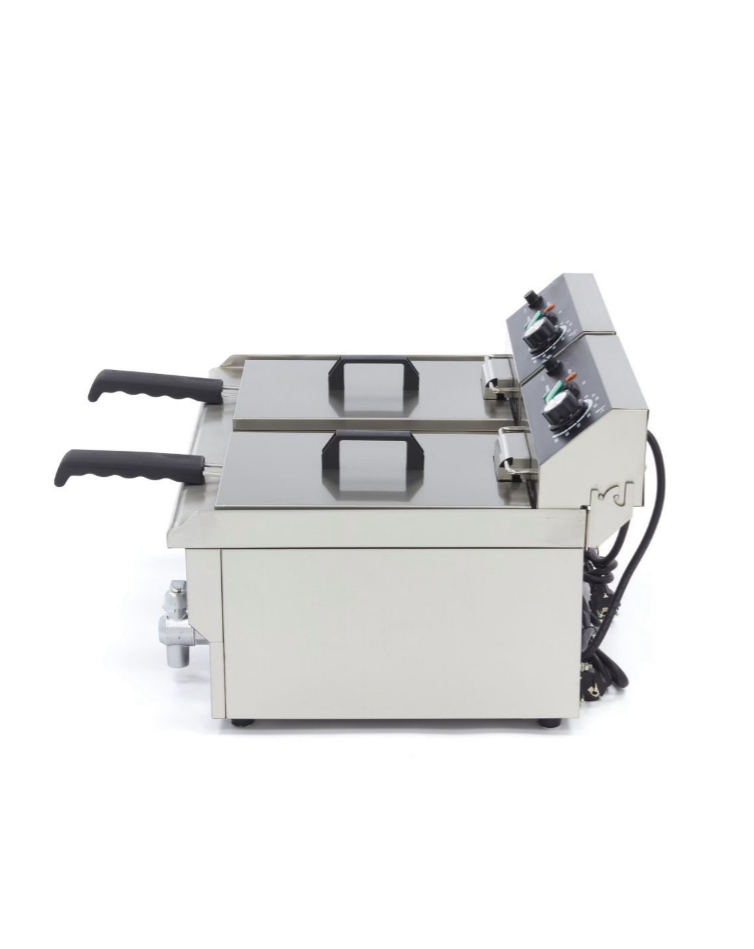 Friteuse Électrique Professionnelle 2 x 10L avec Robinets – 6000W – Double Prise 230V – Inox