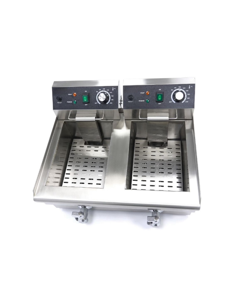 Friteuse Électrique Professionnelle 2 x 10L avec Robinets – 6000W – Double Prise 230V – Inox