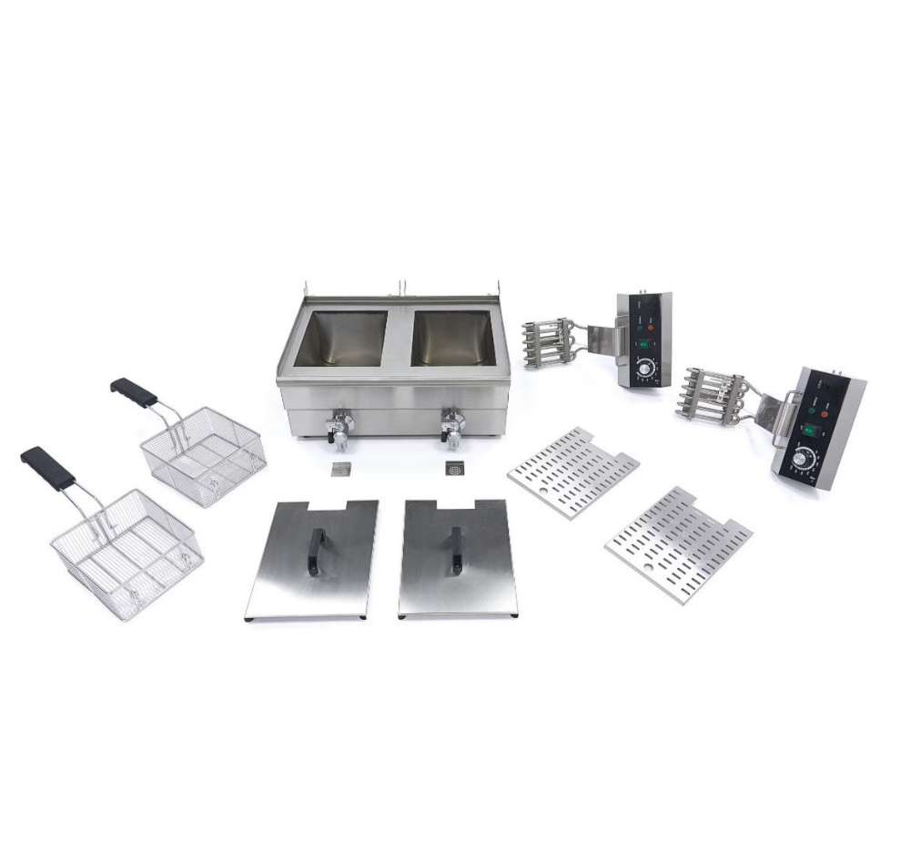 Friteuse Électrique Professionnelle 2 x 10L avec Robinets – 6000W – Double Prise 230V – Inox