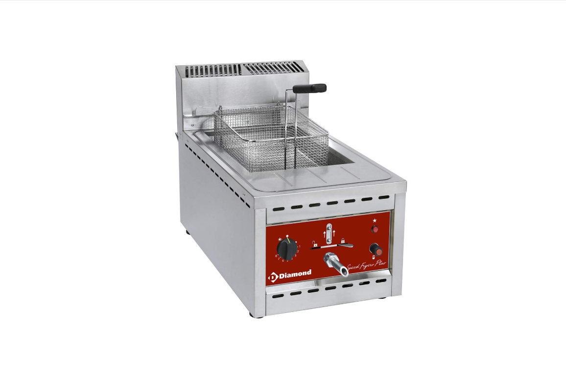 Friteuse Gaz Professionnelle Diamond – 12L – Inox – Zone froide – Robinet de vidange – 2 brûleurs puissants