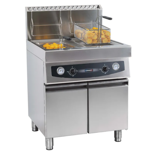 Friteuse Gaz Professionnelle Double 2 x 17L avec Soubassement – Casselin – Inox AISI 304 – 24 000W – Thermostats Indépendants
