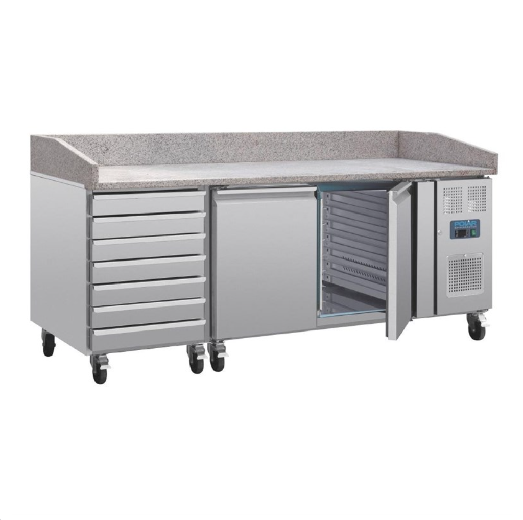 Comptoir à Pizza 2 Portes avec Dessus Granit et 7 Tiroirs à Pâtons – Polar Série U (CT423) Disponible chez EVM