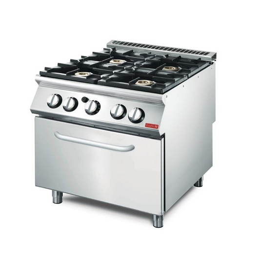 Fourneau à Gaz Professionnel – 4 Feux Vifs + Four – Gastro M – Acier Inox