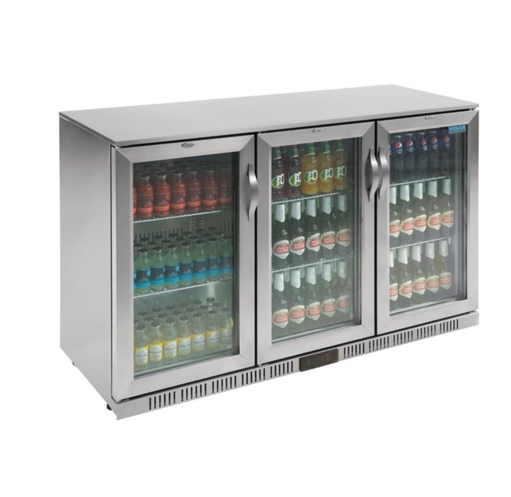Arrière-Bar Réfrigéré 3 Portes Pivotantes Polar Série G – Inox – 330 L