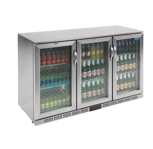 Arrière-Bar Réfrigéré 3 Portes Pivotantes Polar Série G – Inox – 330 L