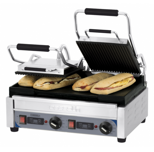 Grill Panini Double Premium Casselin – Plaques Fonte Rainurées / Lisse – 2900W – Inox avec Minuteur