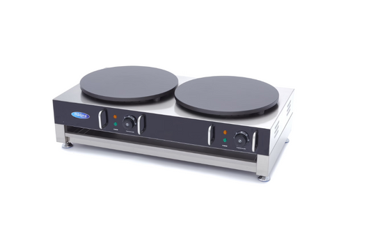 Crêpière professionnelle double Ø40 cm – 6000 W – Inox & fonte – Tartineur inclus