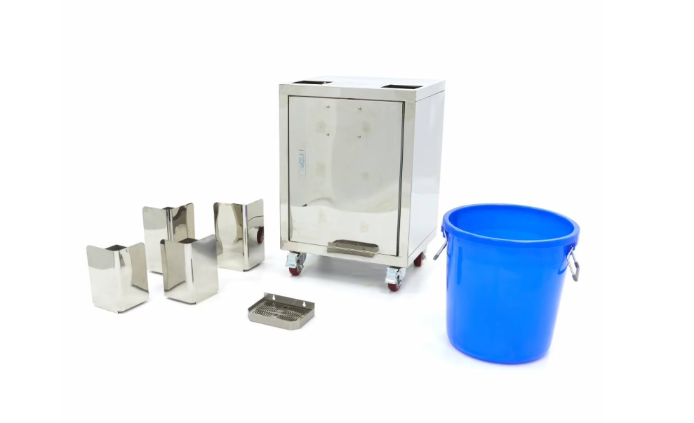 Chariot inox pour presse-agrumes – Compact – Avec seau à déchets – Sur roues