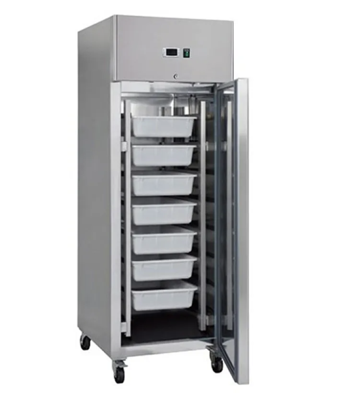 Réfrigérateur à poisson - 600 L - 7 conteneurs (60 x 40 cm) - sur roulettes - acier inoxydable